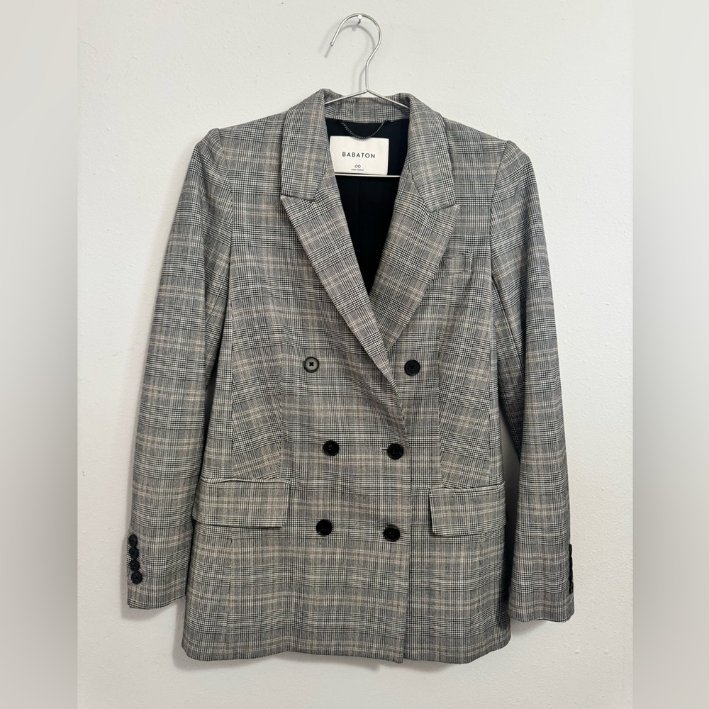 Babaton Charcoal Checkered Double-Breasted Blazer